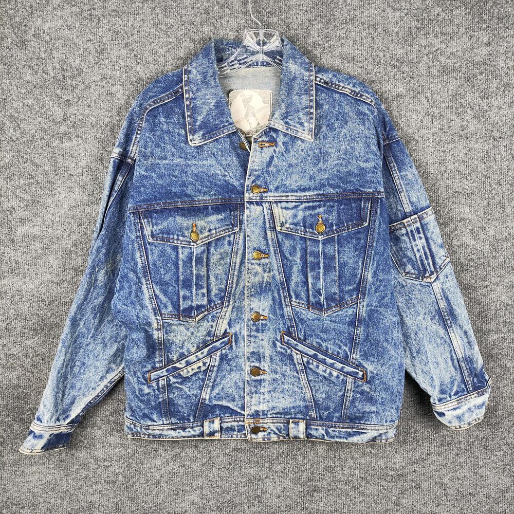 Vintage Inner View Denim Jacket Mens Small Blue Acid Wash Golf Bomber 80s